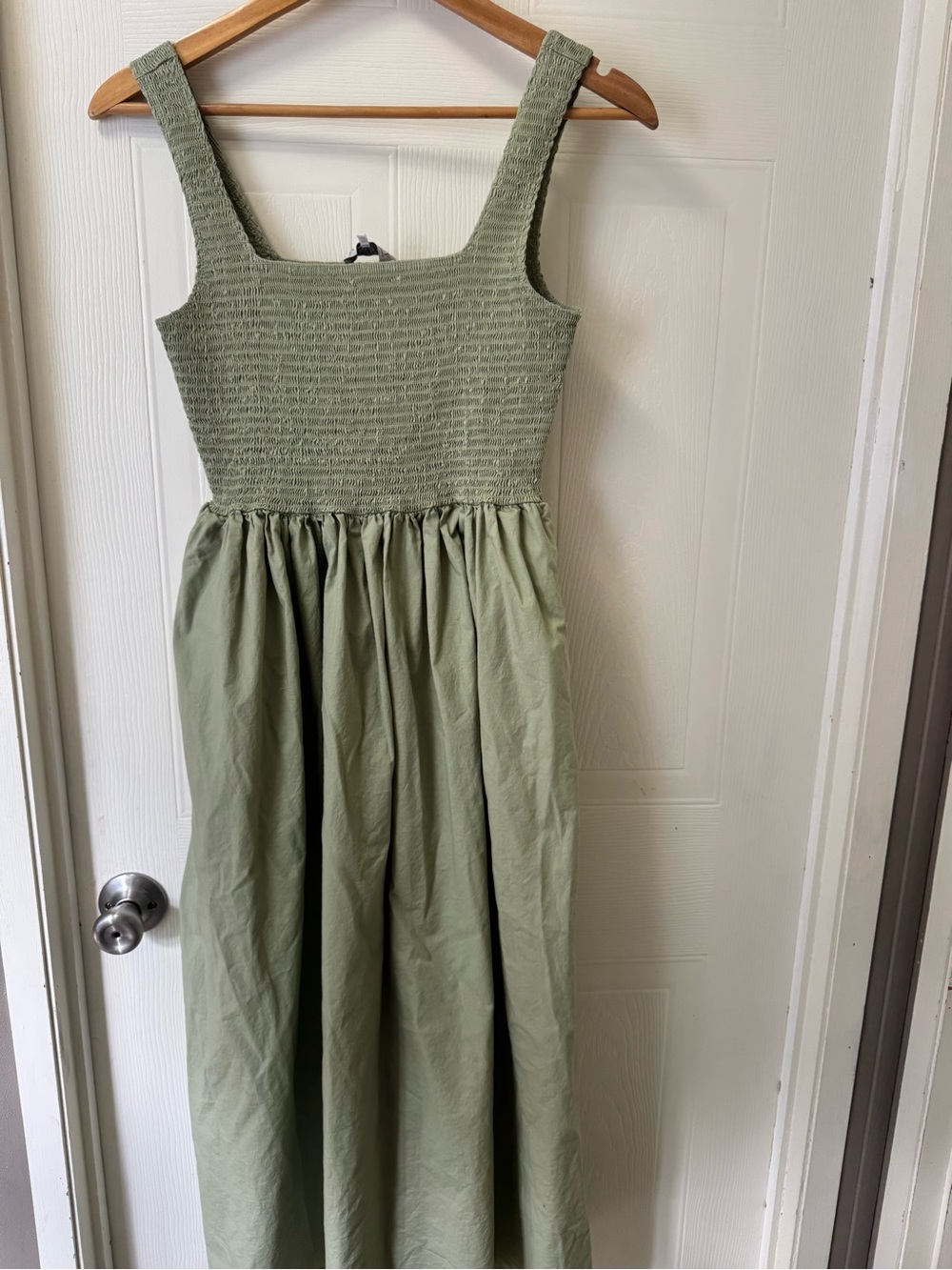 Wayf Sage Green Smocked Maxi Dress